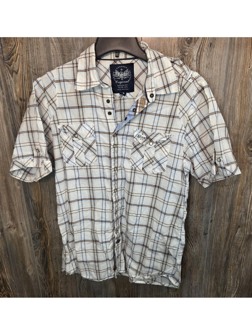 Diesel Original Snap Front Shirt Men Size 4 Small Plaid Short Sleeve Classic